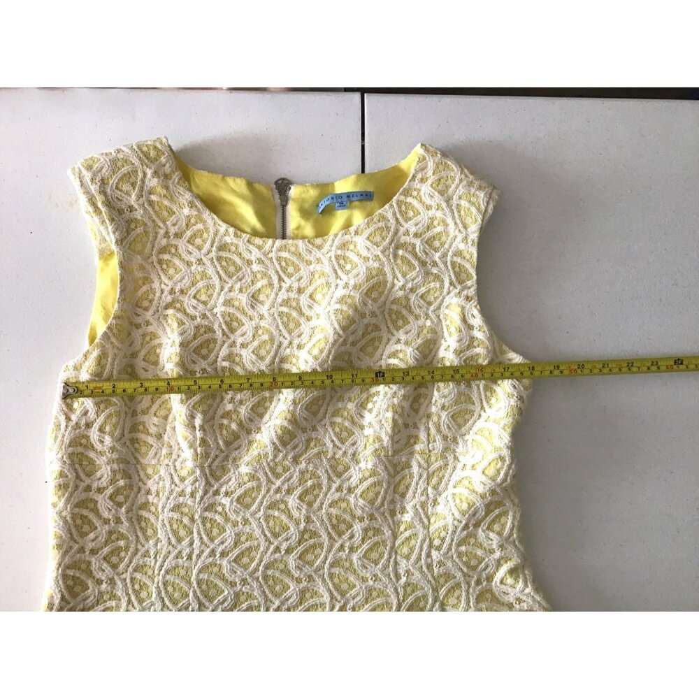 ANTONIO MELANI- WOMENS LACE MIDI DRESS WITH YELLOW LINING ZIP UP CLOSURE SIZE 14 - Picture 4 of 7
